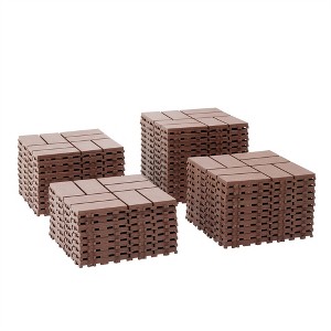 OUTSUPPLY 44-Pack Brown Interlocking Deck Tiles, 12"x12" Waterproof Plastic Patio Tiles for Outdoor, Poolside, Balcony Use - 1 of 4