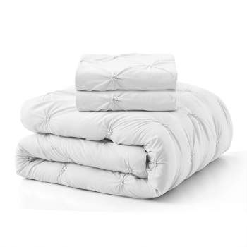 Peace Nest Pintuck Comforter Set, Bedding Set for All Season, Comforter and Pillowcases Set, White
