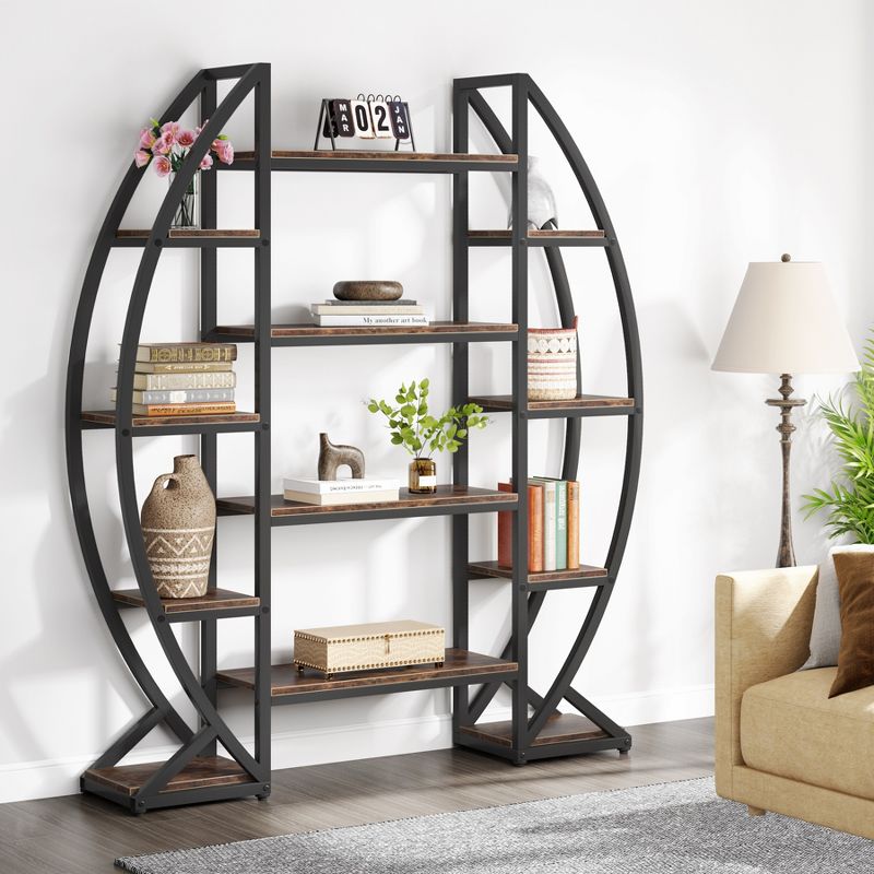Tribesigns 55" Wide Oval Triple Etagere Bookcase, 4 of 8
