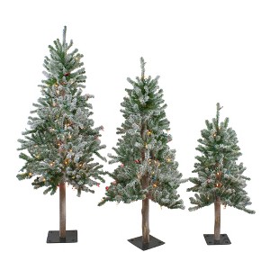 Northlight 3ct Pre-Lit Flocked Alpine Artificial Christmas Trees 3ft, 4ft and 5ft - Multi Lights - 1 of 4