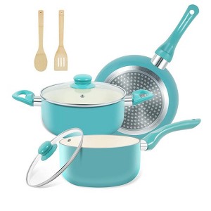 Itopfox 7-Piece Nonstick Ceramic Cookware Set, Kitchen Induction Pots and Pans with Stay Cool Handle, PFOA Free, Turquoise - 1 of 4