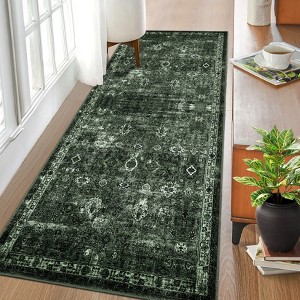 Coucheta Washable Vintage Floral Boho Area Rug, Non-Slip Foldable Soft Thin Printed Accent Carpet for Living Room, Dining Room, Bedroom, Office - 1 of 4