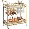 Bar Cart Gold 2 Tier, Home Bar Serving Cart, Wine Cart with 2 Mirrored Shelves, Wine Holders, Glass Holders, for Kitchen, Dining Room, Gold - 2 of 4