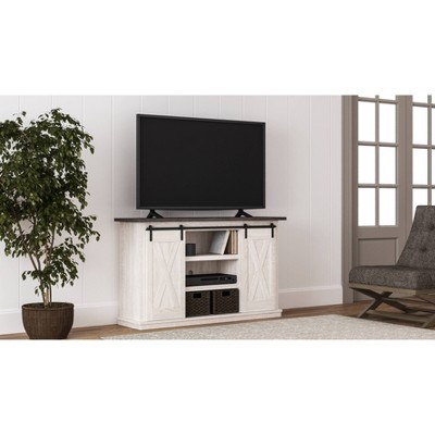 Gray Two-Tone Farmhouse TV Stand with Sliding Barn Doors