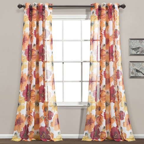 2pk 52x84 Sheer Leah Curtain Panels Red/orange - Lush Décor : Target