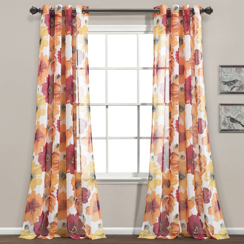 2pk 52&#34;x84&#34; Sheer Leah Curtain Panels Red/Orange - Lush D&#233;cor, 1 of 8