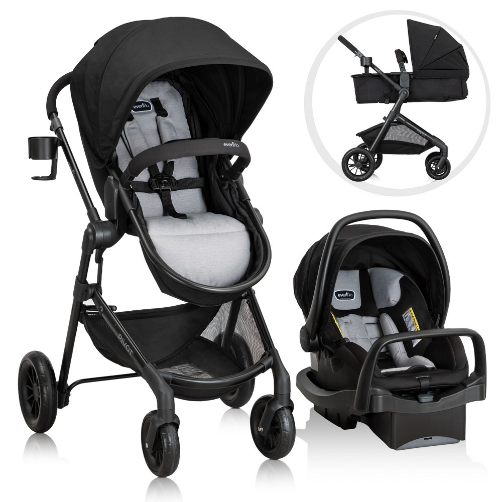 Photos - Pushchair Accessories Evenflo Pivot Modular Travel System with LiteMax Infant Car Seat with Anti-Rebound Bar - Oxford Black 