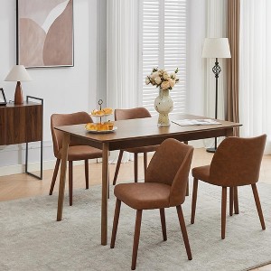 Upholstered Dining Chairs, Green Fabric High Back Dinner Chairs with Deep Seat, Wood Legs, Comfortable Kitchen Chairs for Dining Room - 1 of 4
