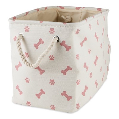 Bone Dry Collapsible Rectangle Pet Storage Bin Paw/Bone Print, Rose, Medium