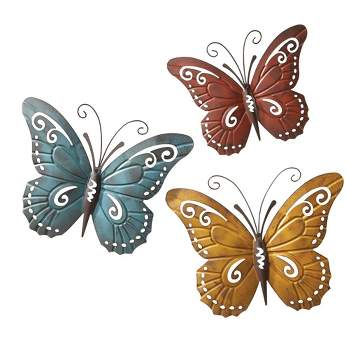 Collections Etc Nature Inspired Metal Butterfly Wall Art Trio 17.5" x 14" Multicolored
