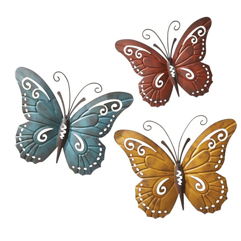 Collections Etc Nature Inspired Metal Butterfly Wall Art Trio 17.5" x 14" Multicolored, 1 of 4