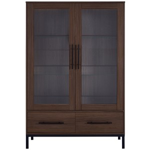 Bella Depot 60''H Tall Display Cabinet with Tempered Glass Door, LED Lighting, Two Drawers - 1 of 4