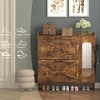 QingMoon Shoes Cabinet with Mirror, Freestanding Storage Organizer Rack, with 2 Flip Drawers, Side Cabinet and Hooks for Entryway (Vintage Brown) - 2 of 4