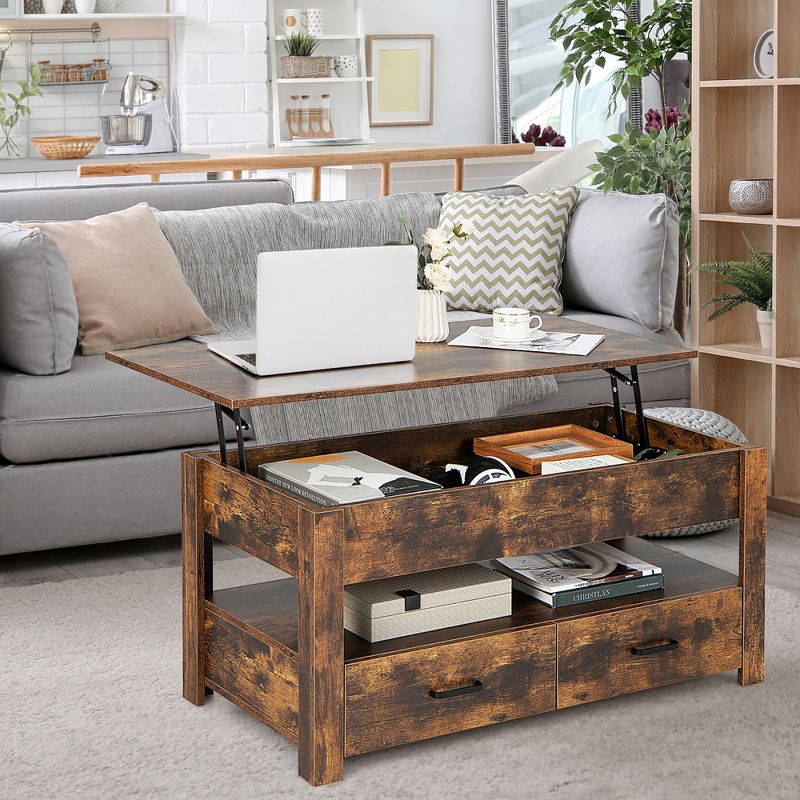 Costway Lift Top Coffee Table with 2 Storage Drawers &Hidden Compartment for Living Room, 5 of 11