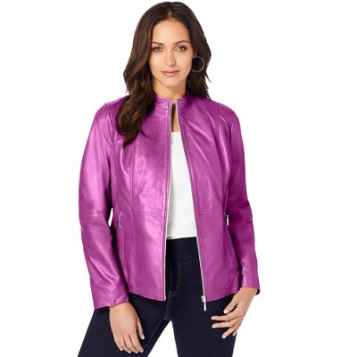 Jessica London Women's Plus Size Zip Front Leather Jacket