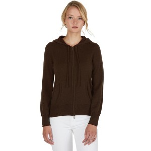 JENNIE LIU Women's 100% Pure Cashmere Long Sleeve Zip Hoodie Cardigan Sweater - 1 of 3