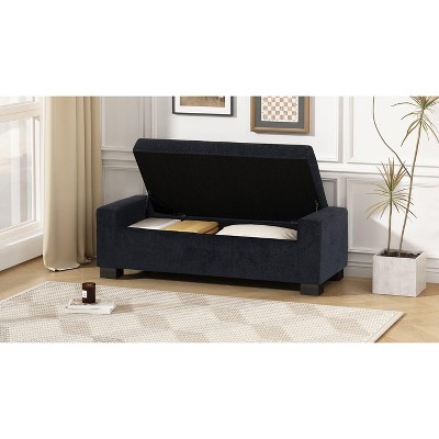 NicBex Rectangular Polyester Storage Ottoman Bench,Upholstered Storage Ottoman with Hinged Lid,Modern Storage Bench for Living Room,Bedroom,Dark Blue