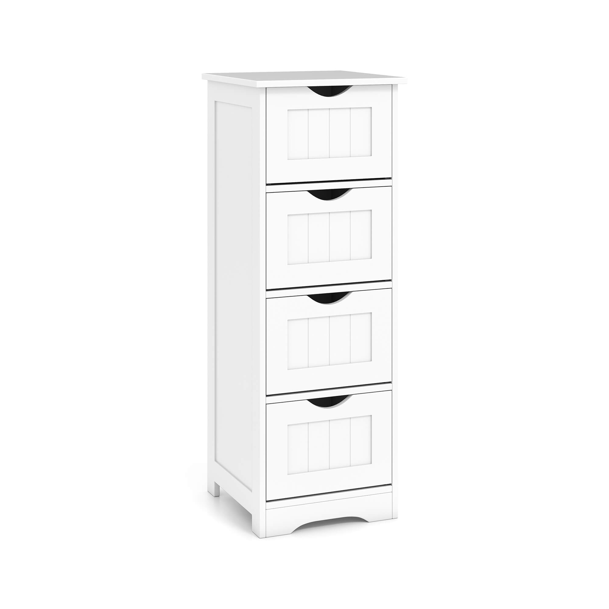 Costway Bathroom Floor Storage Cabinet Free Standing 4 Drawers White
