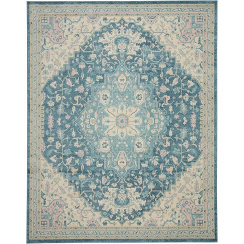 Nourison Tranquil Tra07 Ivory Turquoise, Turquoise Rug Target