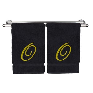 BC BARE COTTON Monogrammed Hand Towel, 100% Turkish Cotton - Set of 2 - Black - Gold Script - 1 of 4