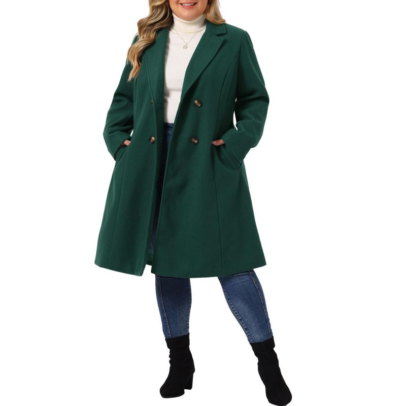 Agnes Orinda Women's Plus Size Fashion Notched Lapel Double Breasted Pea Coats, 1 of 6