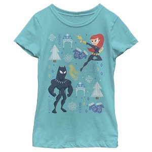 Girl's Marvel Christmas Black Widow  & Panther T-Shirt - 1 of 3