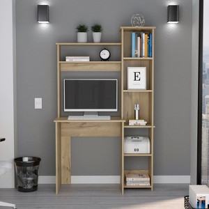 NicBex Home Office Desks Desk with Storage Office Home Desks Morden Study Writing Table with 6 Open Shelves for Office Room, Light Oak - 1 of 4