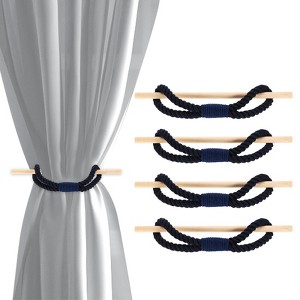 Unique Bargains Cotton Hand-Woven Decorative Drape Curtain Tiebacks with Wood Club - 1 of 4