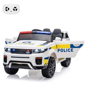 Jojoka 12V Electric Ride On Police Car for Kids, Remote Control, Flashing Lights, Megaphone, Spring Suspension, Handle - 1 of 4