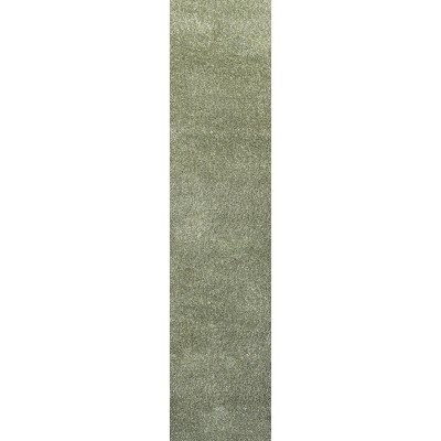 Haze Solid Green Low-Pile Synthetic Runner Rug, 2 x 8 ft
