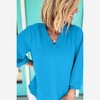 Amaryllis Women’s Textured V-Neck Top with Shirred Trim Three-Quarter Balloon Sleeves Relaxed - 2 of 4
