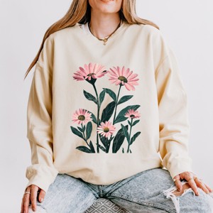 Simply Sage Market Pink Daisies Watercolor Lightweight Garment Dyed Sweatshirt - 1 of 4