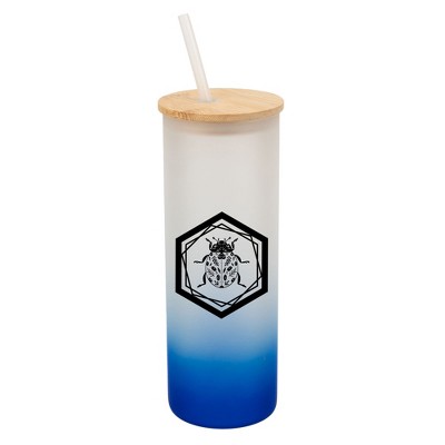 Elanze Designs Hexagon Floral Beetle Bug Insect Wrap-Around Design 25 Ounce Frosted Gradient Glass On-The-Go Coffee Travel Skinny Tumbler Mug Cup,