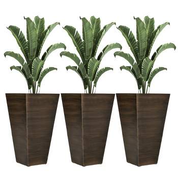 Outsunny 28" Tall Outdoor Planters, Set of 3 Large Taper Planters with Drainage Holes and Plug, Faux Wood Plastic Flower Pots, Brown