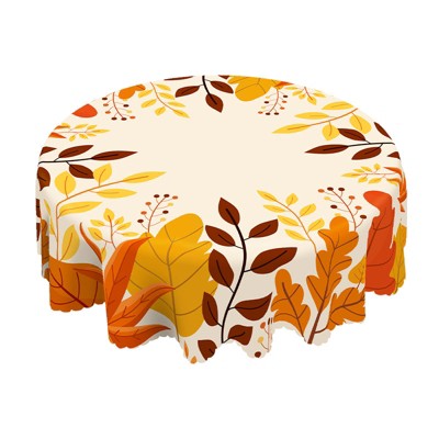LOVEVOOK Maple Leaves Tablecloth, Round Fall Tablecloth, Pumpkin Table Cloth, Autumn Harvest for Christmas, Holiday, Thanksgiving Decor