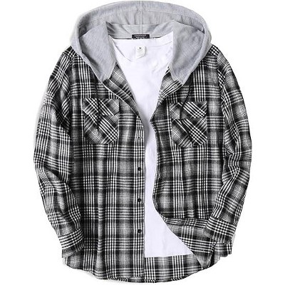 COOFANDY Men's Plaid Hoodie Flannel Shirt Jacket Long Sleeve Casual Fashion Button Shirts