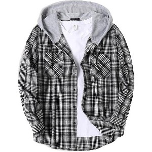 COOFANDY Men's Plaid Hoodie Flannel Shirt Jacket Long Sleeve Casual Fashion Button Shirts - 1 of 4