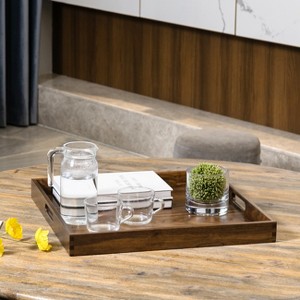 KINWELL Square Black Walnut Wood Serving Tray Ottoman Tray with Handles - 1 of 4