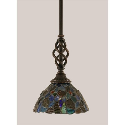 Toltec Lighting Elegante 1 - Light Pendant in  Dark Granite with 7" Blue Mosaic Art Glass Shade