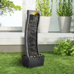 37.8" Modern Curved Indoor/Outdoor Waterfall Fountain with LED Lights - Slate - Teamson Home