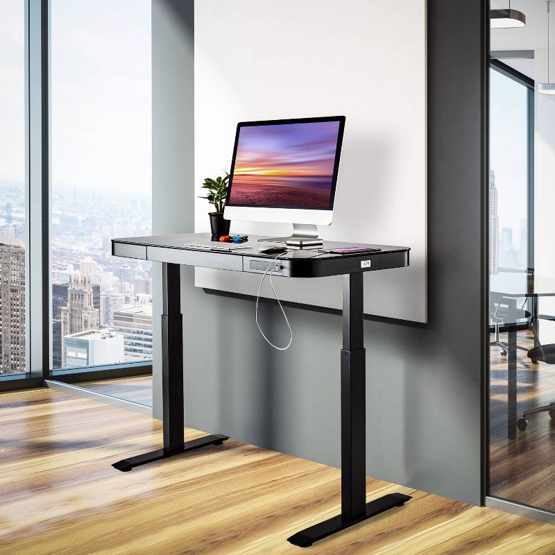 47" Airlift Tempered Glass Electric Standing Desktop Dual 2.4A USB Charging Port Height Adjustable - Seville Classics, 4 of 16