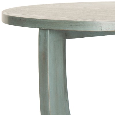 Barn Blue Round Wood Pedestal Accent Table with Shelf