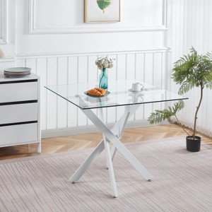 NicBex Minimalist Square Glass Dining Table with Cross Metal Legs,Modern Kitchen Table Bar Table,Dining Room Furniture - 1 of 4