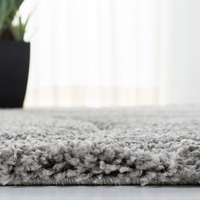 Light Grey and Ivory Synthetic Shag Area Rug