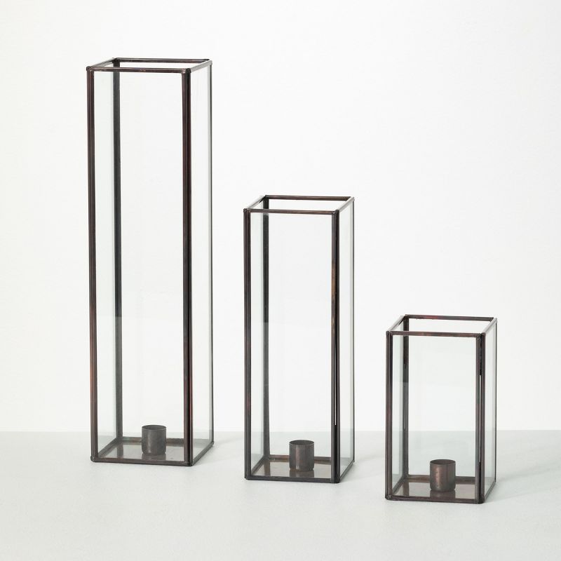 Sullivans Rectangular Glass Taper Candle Holder Set of 3, 14.5"H, 10"H & 6"H Brown, 1 of 5
