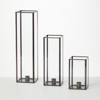 Sullivans Rectangular Glass Taper Candle Holder Set of 3, 14.5"H, 10"H & 6"H Brown