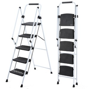 JANSNO Lightweight Folding Steel Ladder with Anti-Slip Pedals and Safety Handle, for Home, Kitchen, Office Use - 1 of 4