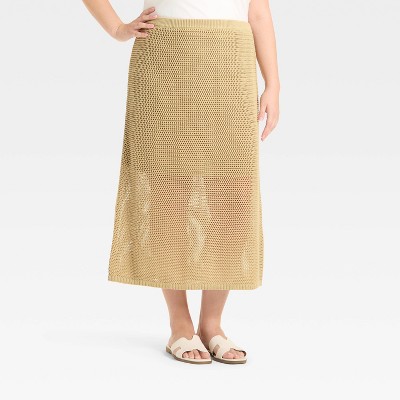 Women's Crochet-Style Pointelle Midi Sweater Skirt - A New Day™