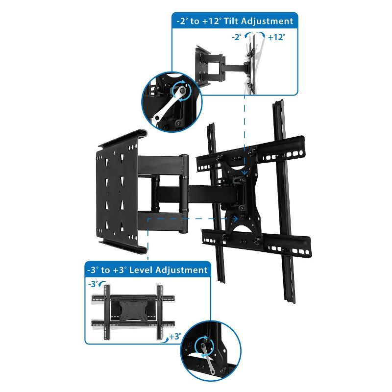 Mount-It! Full Motion Large TV Wall Mount w/ Extension Fits 40" - 80" Flat or Curved Large Screen TVs, Heavy-duty Mount Supports Up to 132 Lbs., 5 of 10
