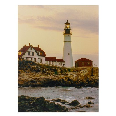 Northlight LED Lighted Cottage Lighthouse Shoreline at Sunset Canvas Wall Art 15.75"